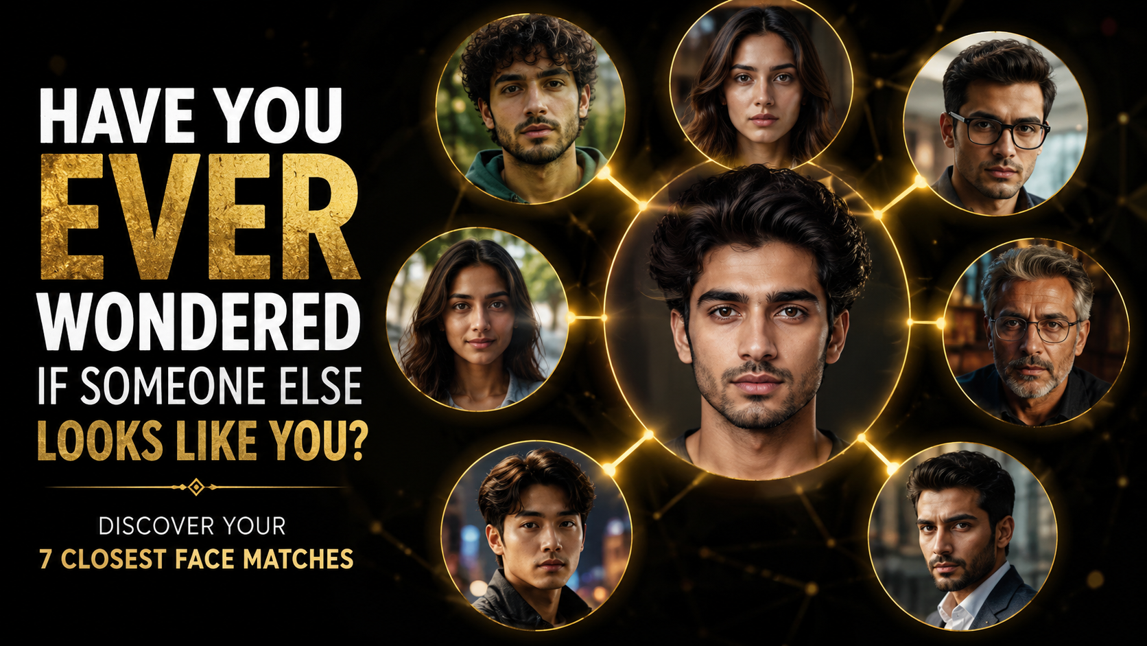 Sample My 7 Lookalikes Report™ — faces with the closest visual similarities and similarity scores